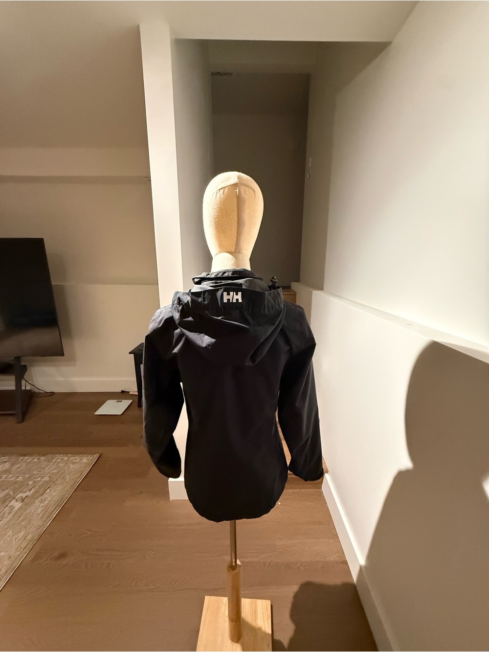 Helly Hansen Black Hooded Raincoat with White Zippers and Orange Pulls - Picture 3 of 6
